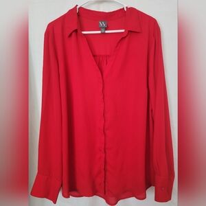 Worthington Vibrant Red Women's Blouse XXL Plus Size Button up